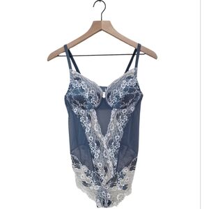 Yamamay Primula Pearl Grey & White Lace Lingerie Bodysuit Womens Size Medium